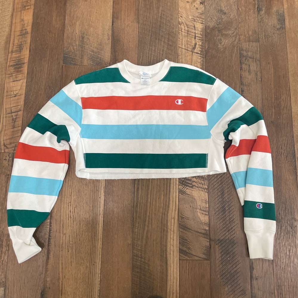 Champion Rainbow & UO stripe cropped sweatshirt XS